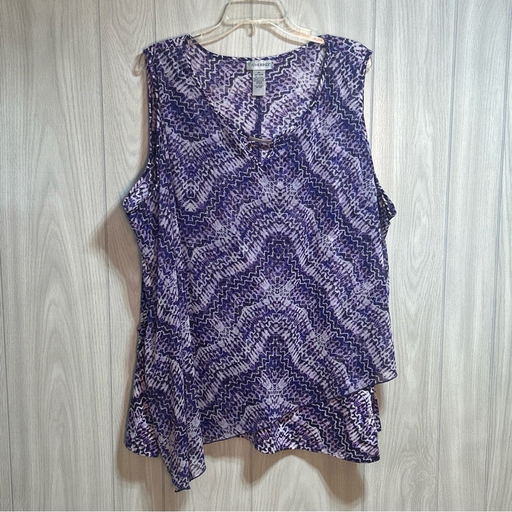 Catherine’s Purple And White Sleeveless Layered Blouse Size 4X